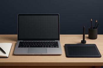College study desk with lightweight laptop and pen tablet