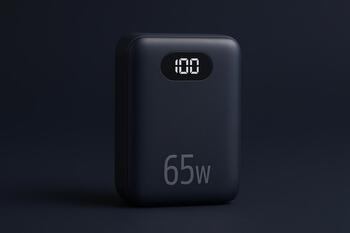 Compact 65W power bank with percentage display