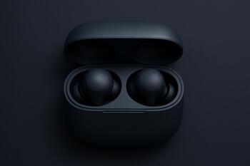 Top view of earbuds case on desk