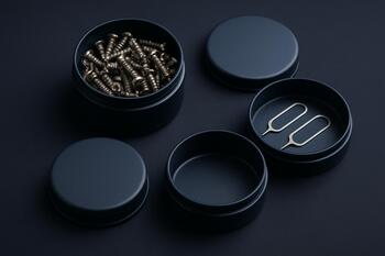 Set of tiny tins for screws and SIM tools