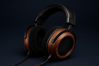 Open-back headphones with wooden cups