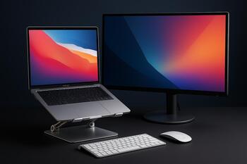 Remote work setup with laptop stand and external display