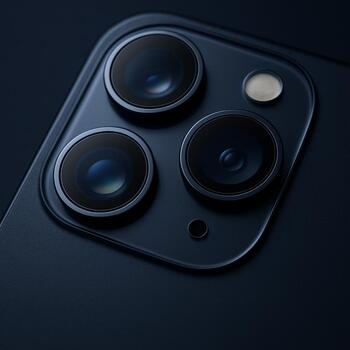 Macro shot of a smartphone camera array with anti-glare coating