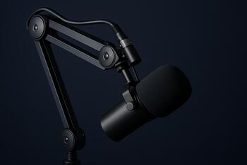 Compact microphone on arm with soft key light for studio call