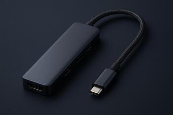 Slim USB-C hub with braided tail and metal shell
