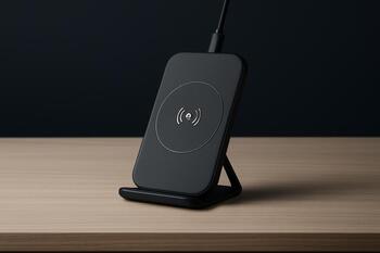 Slim wireless charging stand on a desk